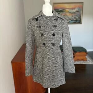Vintage y2k early 2000s Grey and black Guess pea coat jacket -Junior's Large